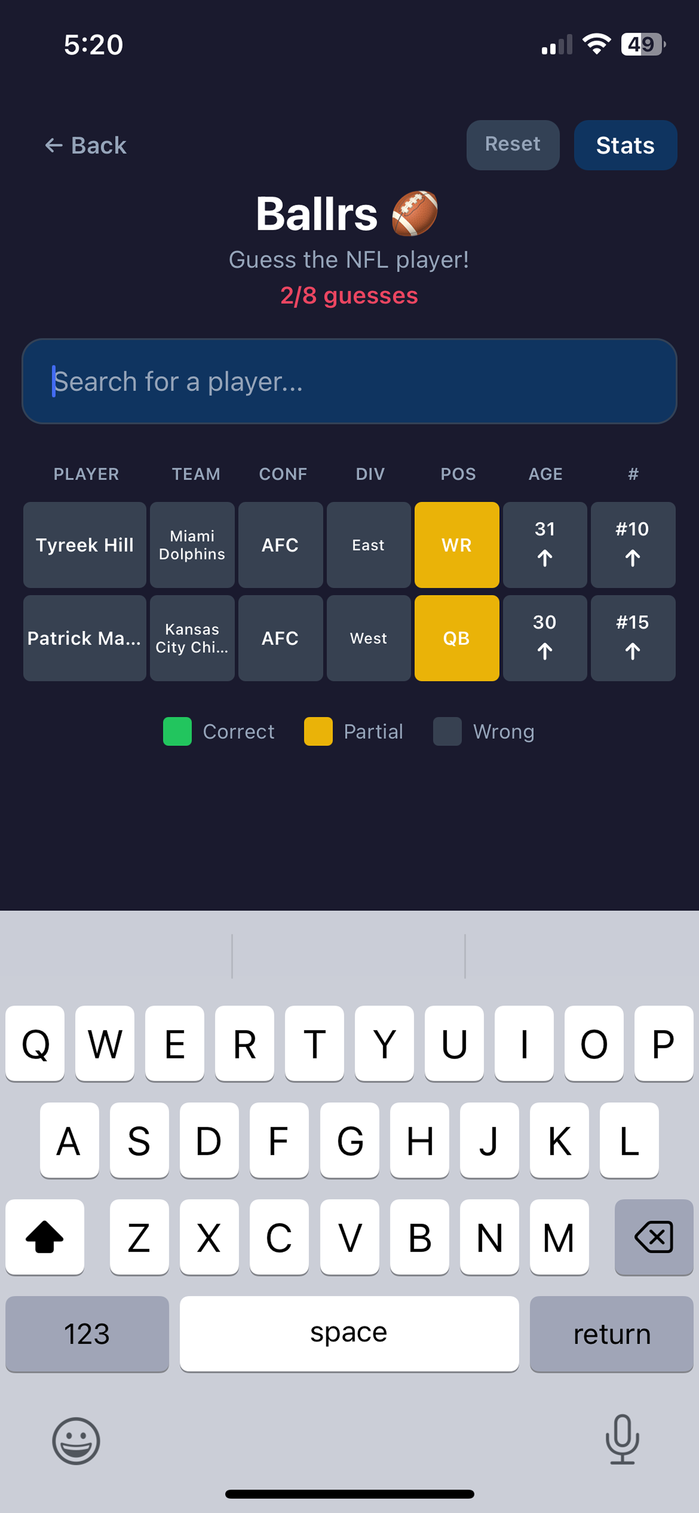 First prototype — stat grid