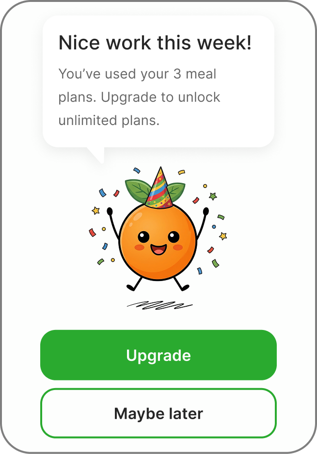 Quota limit modal with celebratory copy
