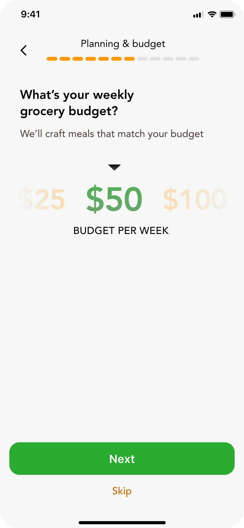 Budget input before — slider