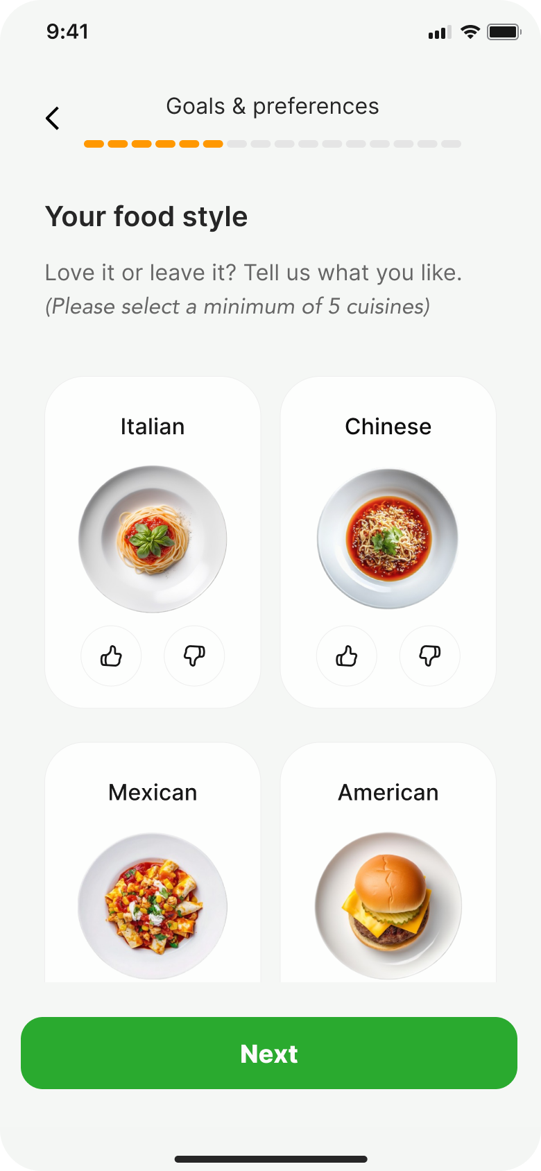 Cuisine selection after — expanded options